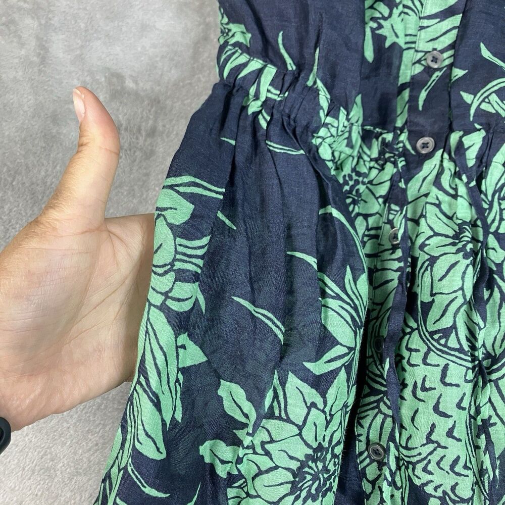 J Crew Ramie Cerise Shirt Dress Womens 12 Navy Green Pineapple Print Midi - Picture 14 of 16